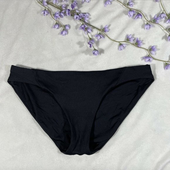 NEW Becca Fine Line Ribbed Bikini Bottoms Black SZ Medium - Picture 2 of 12